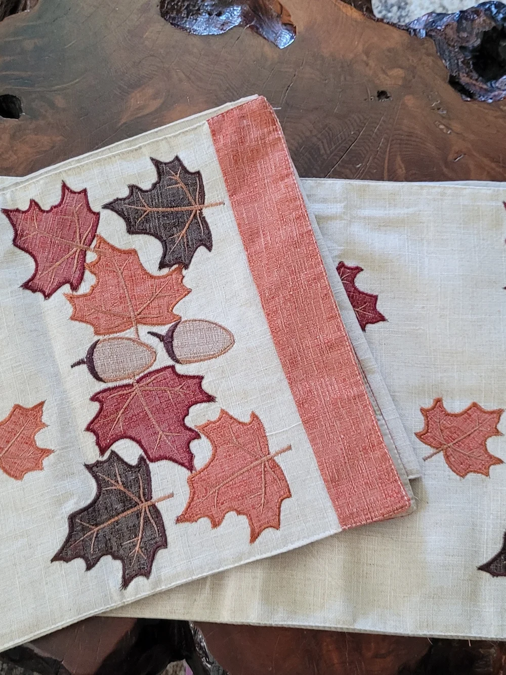 Autumn Leaf Embroidered Table Runner  - New